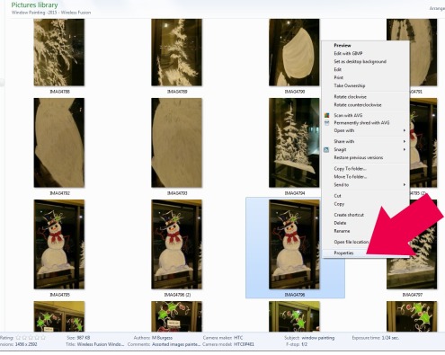 Image Properties Screenshot - snowman - properties arrow